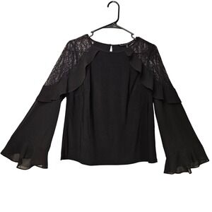 White House Black Market Black Lace Ruffle Whimsigoth Top Blouse‎ Small Romance